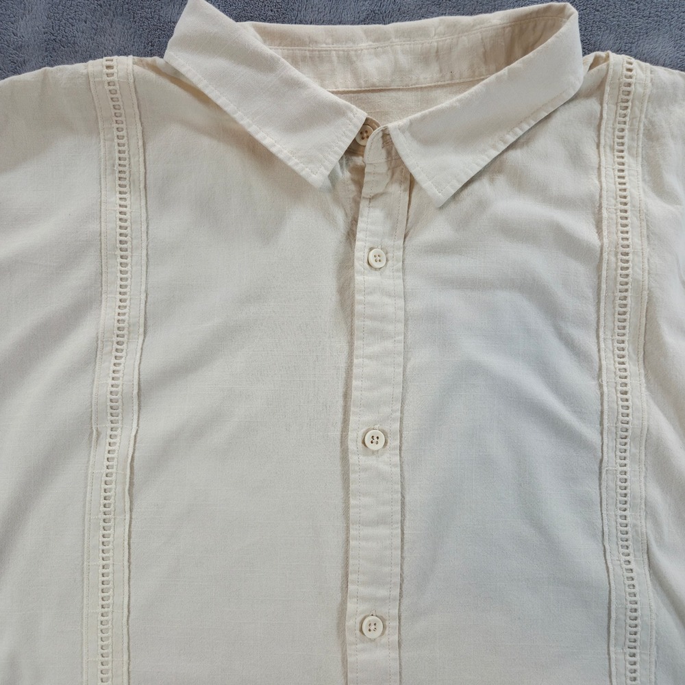 JEKAOYI Mens Guayabera Shirt XXXL Beige Cotton Linen Short Sleeve Button Down